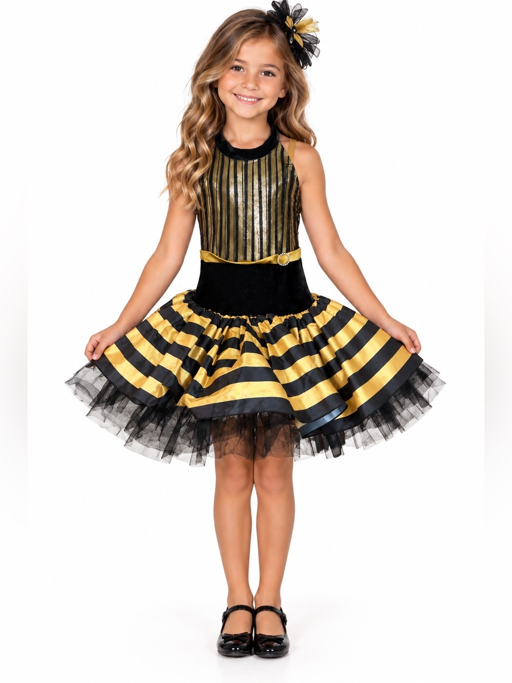 Revolution Dancewear Bumble Bee Tutu Costume Child L Black Gold